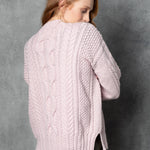 Cashmere Irish Aran Cardigan Sweater in Light Pink
