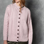 Cashmere Irish Aran Cardigan Sweater in Light Pink
