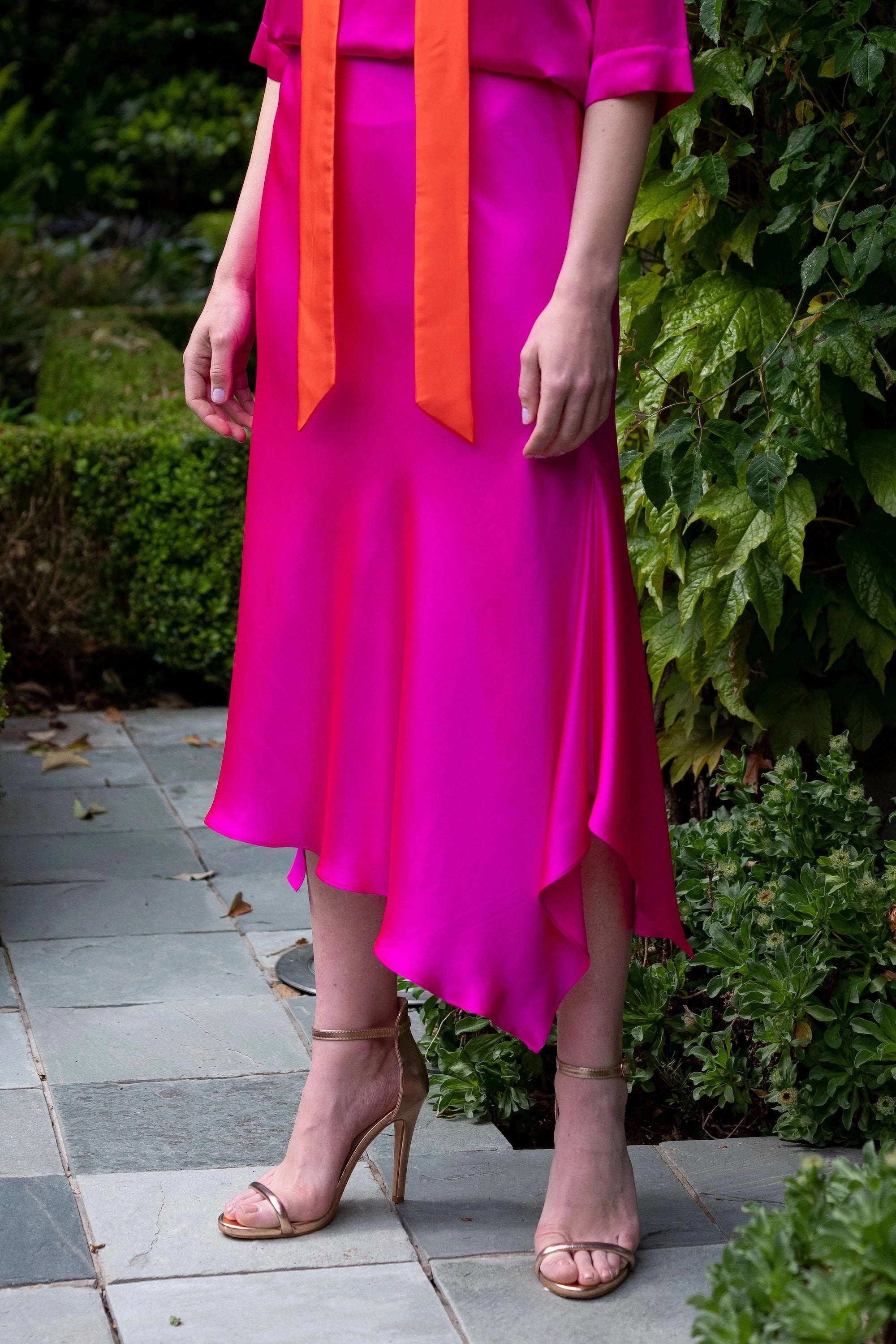 Luxury Silk Skirt in Bright Pink
