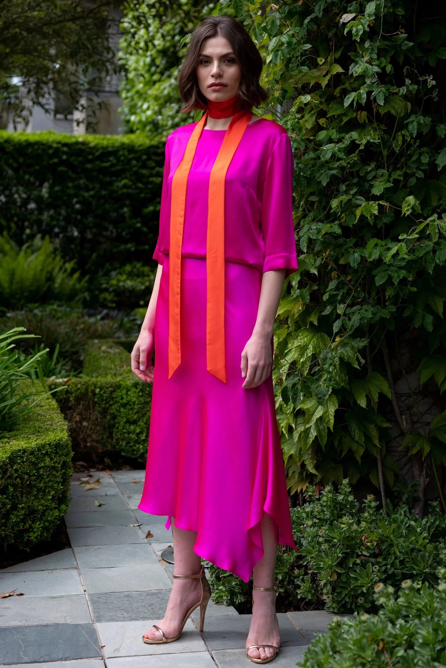 Luxury Silk Skirt in Bright Pink