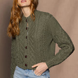 Luxury Cashmere Aran Cardigan Sweater with buttons in Green