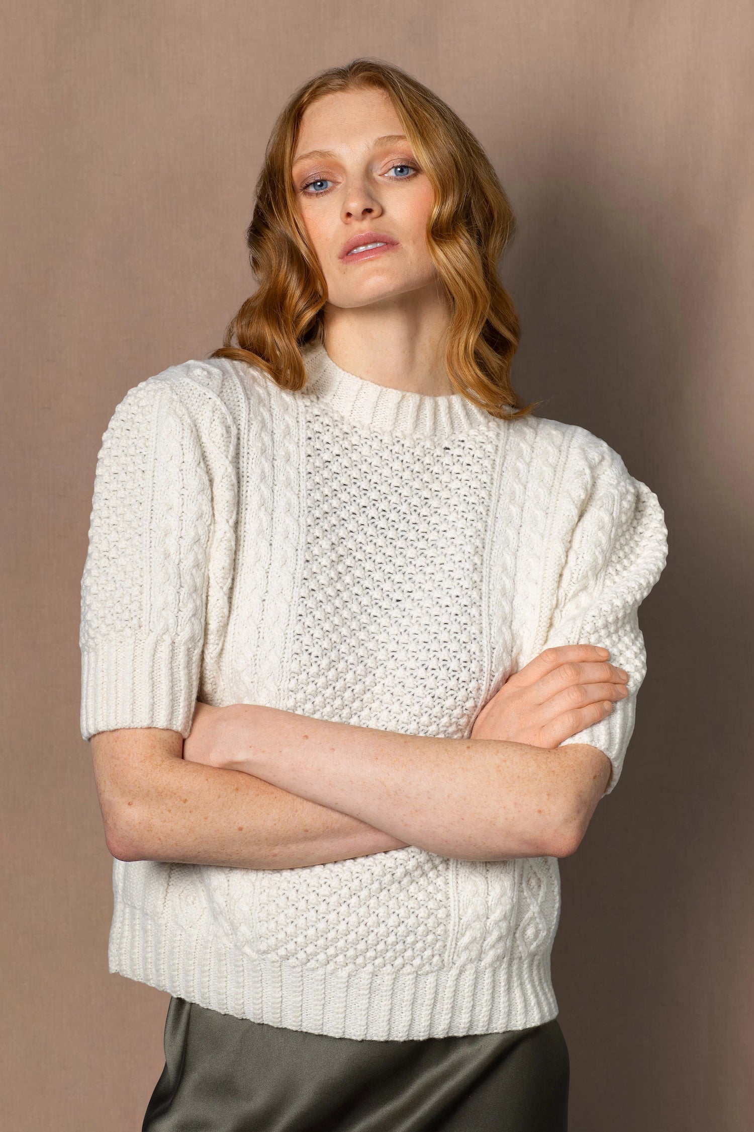 Cashmere Irish Aran Sweater in Cream