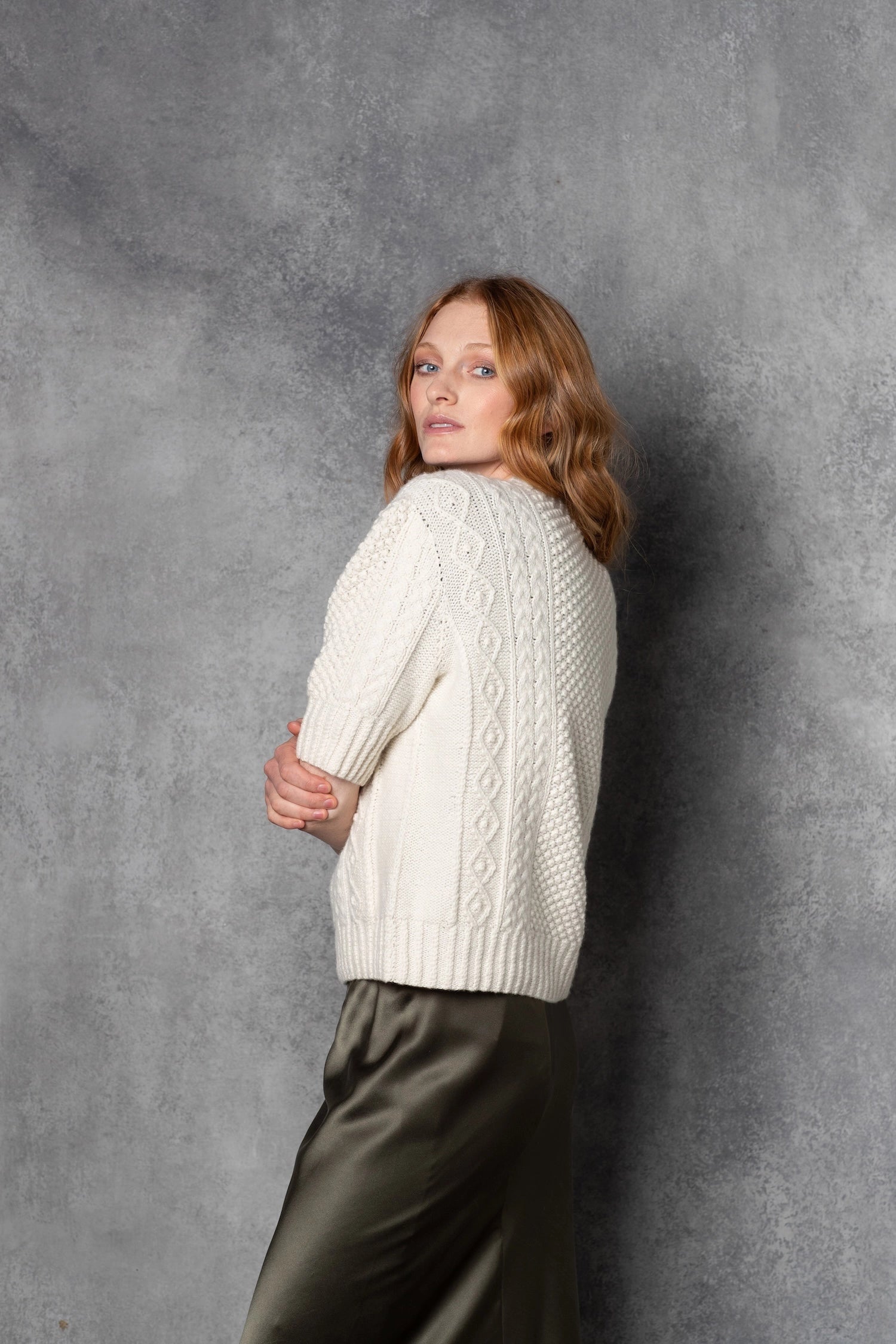 Cashmere Irish Aran Sweater in Cream