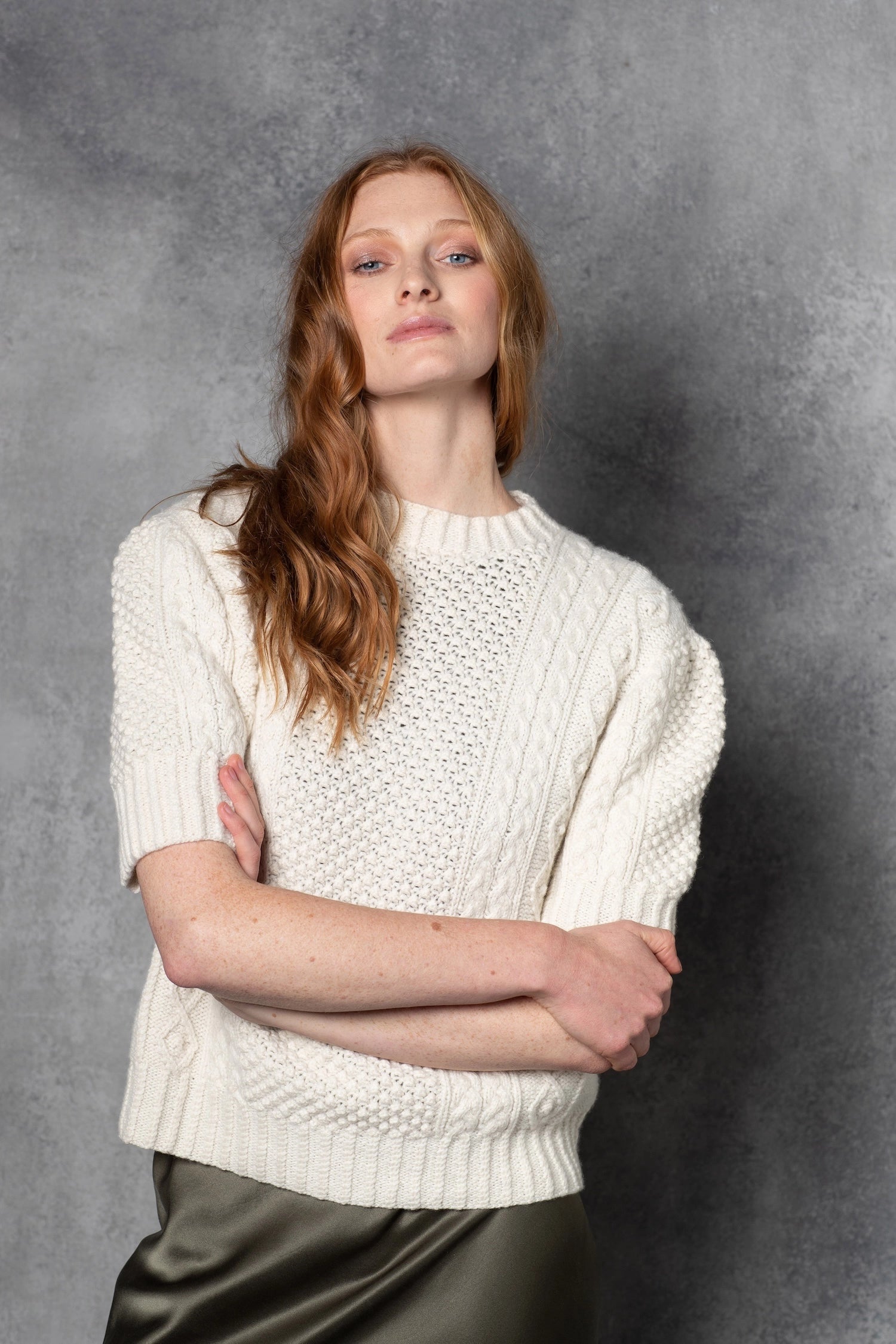 Cashmere Irish Aran Sweater in Cream