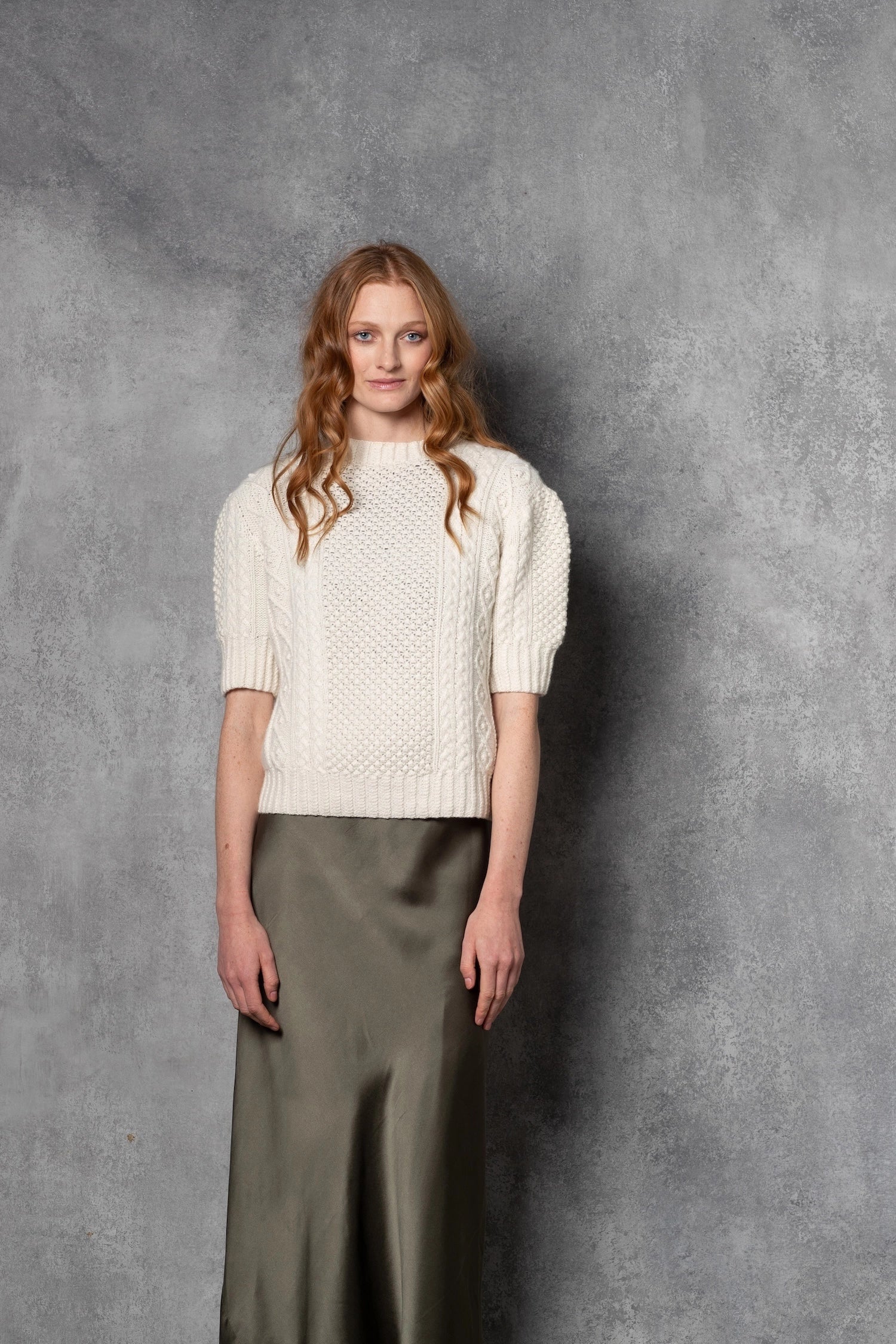 Cashmere Irish Aran Sweater in Cream