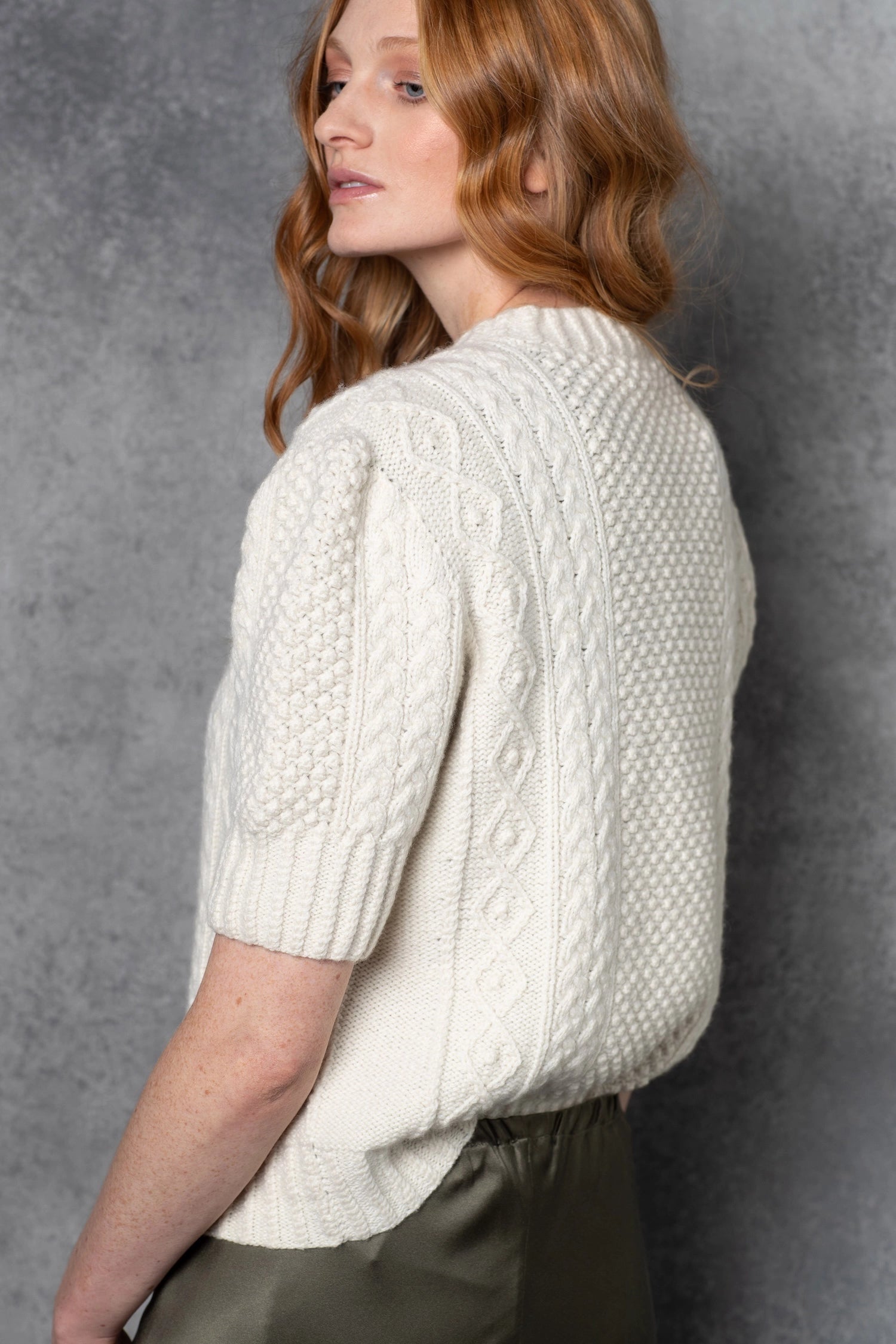 Cashmere Irish Aran Sweater in Cream