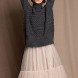 Oversized Cashmere Aran Sweater in Grey