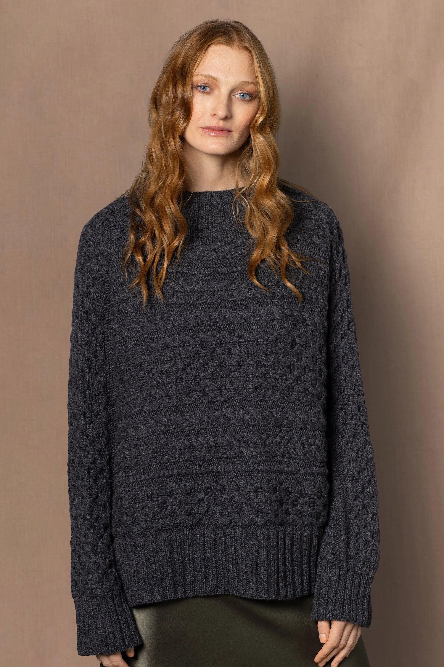 Irish Cashmere Aran Sweater in Grey