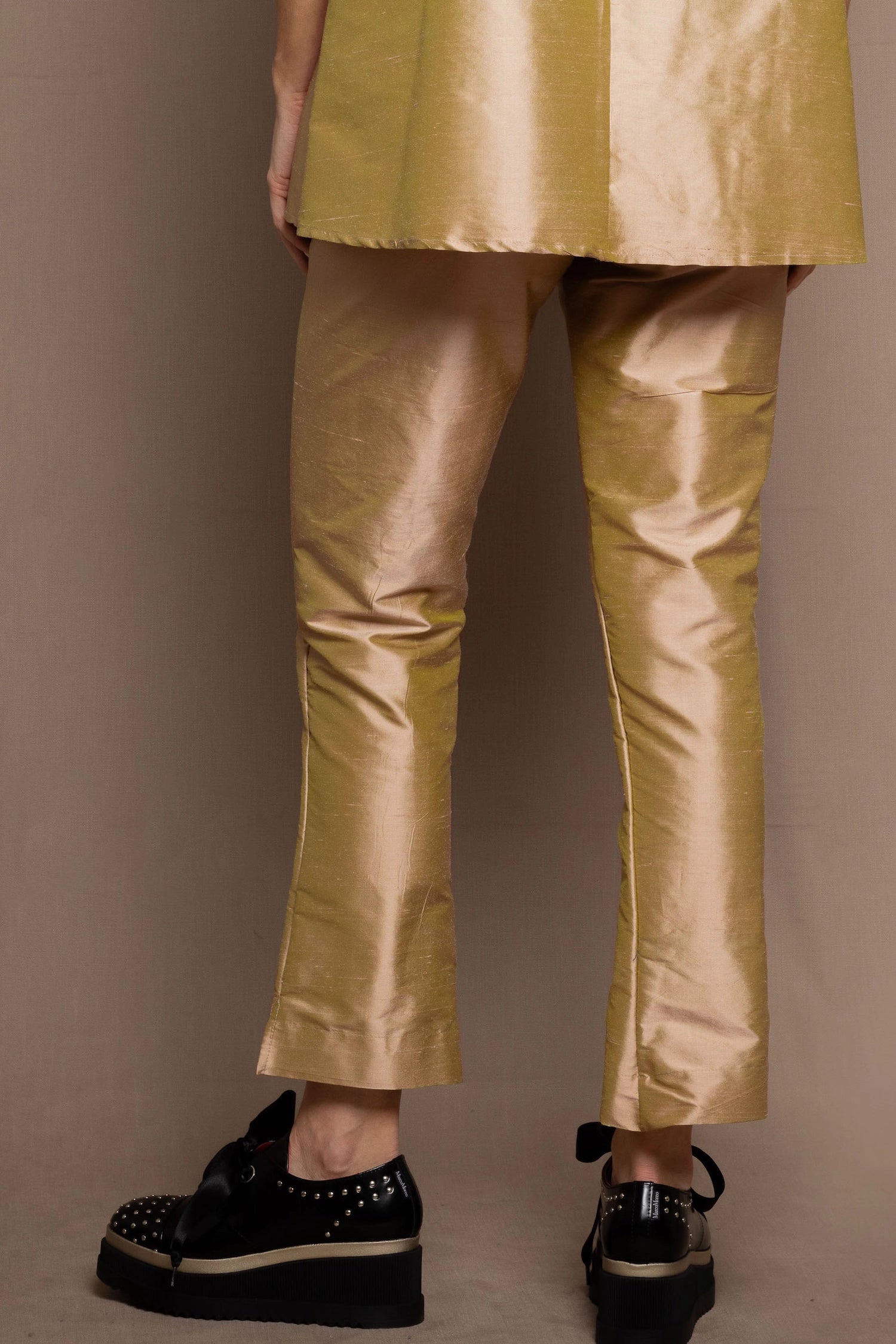 Silk Taffeta Cigarette Trousers in Gold