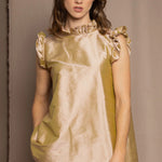 Silk Taffeta Ruffle Sleeveless Top in Gold