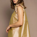 Silk Taffeta Ruffle Sleeveless Top in Gold