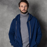 Men's luxury cashmere hoodie sweater in blue