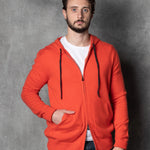 Men's luxury cashmere hoodie sweater in bright orange
