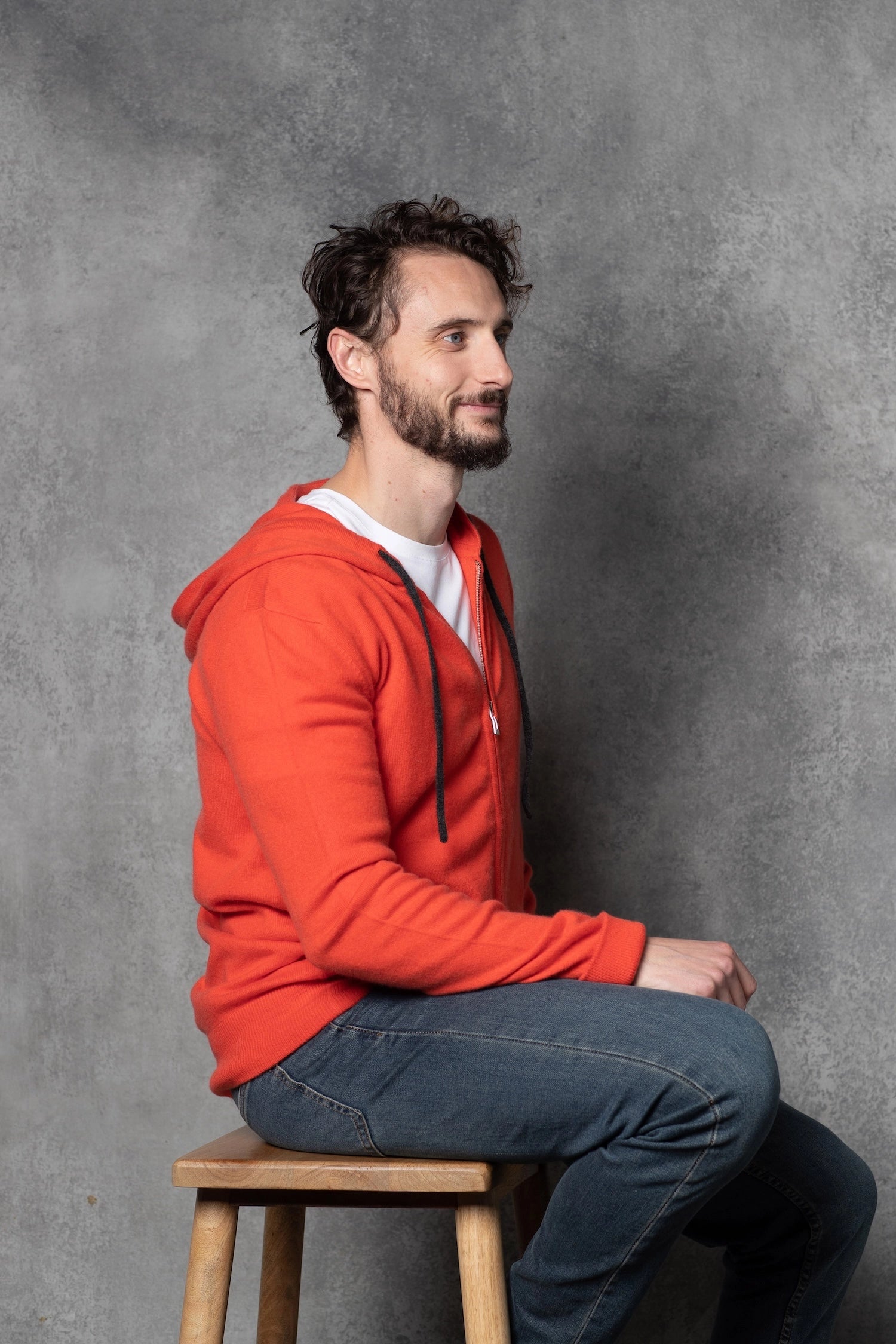 Men's luxury cashmere hoodie sweater in orange