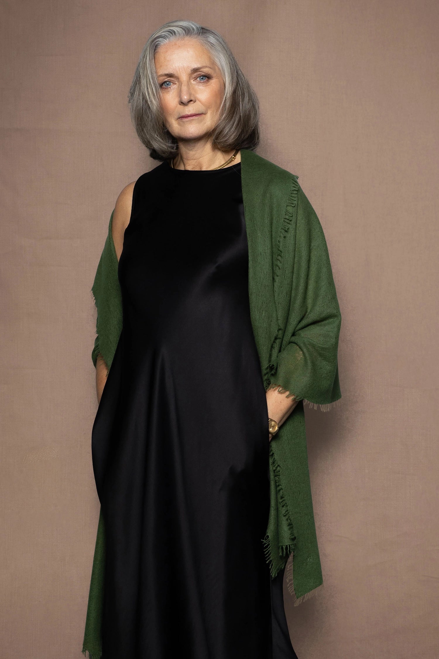 lightweight cashmere shawl in green