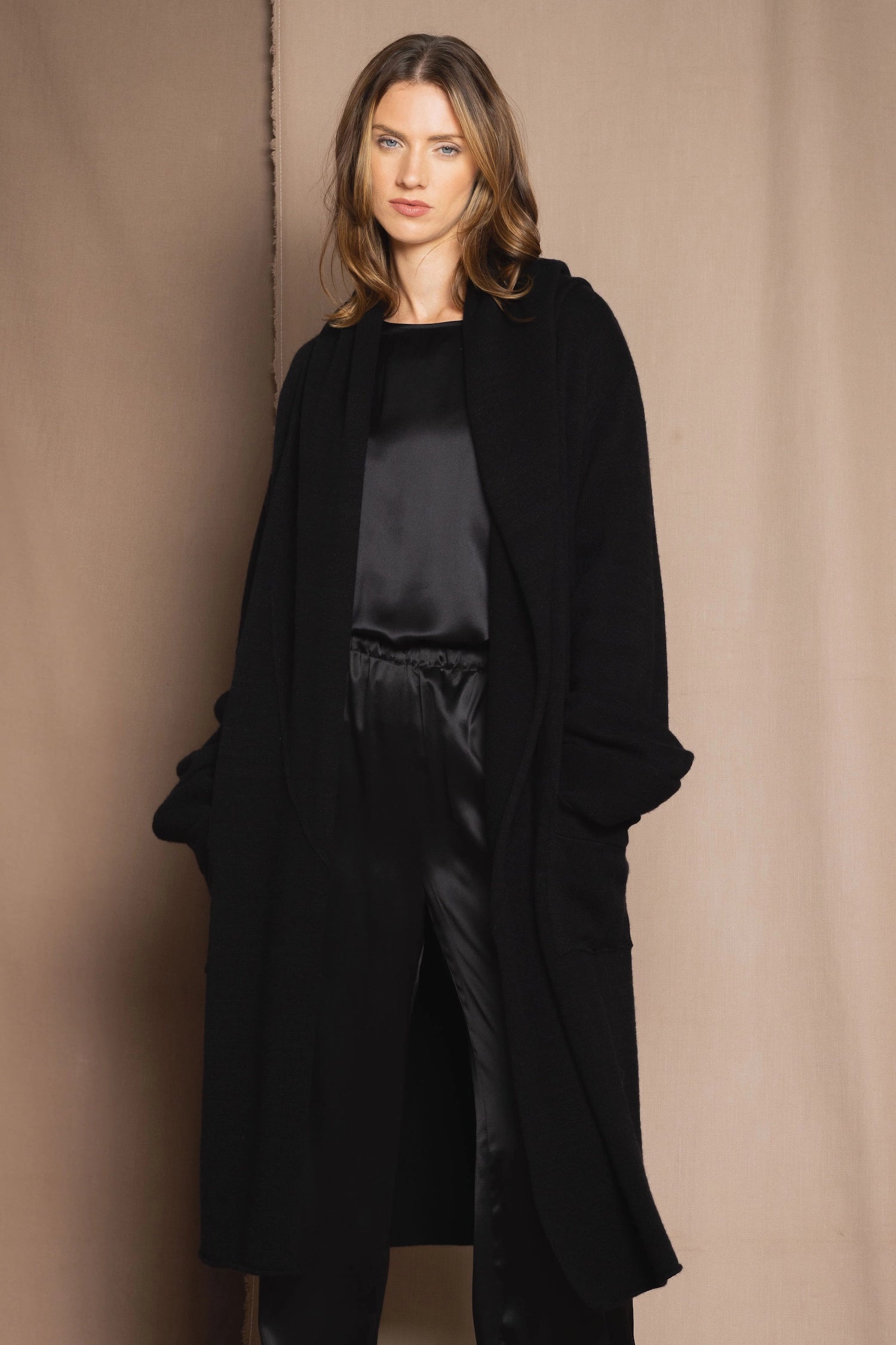 luxury oversized cashmere coat in black