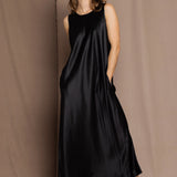 long silk dress in black