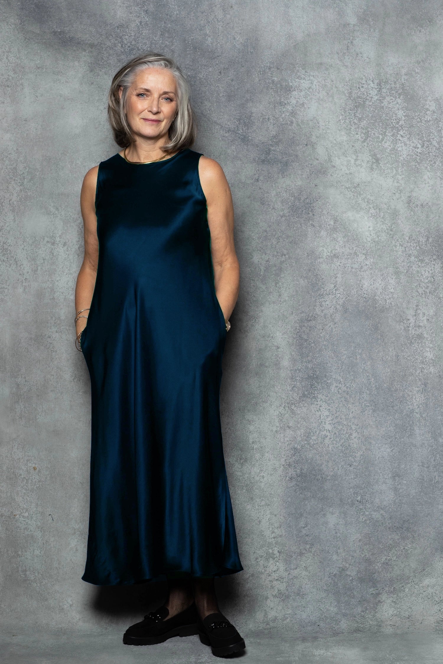 100% Silk Dress in Teal Blue
