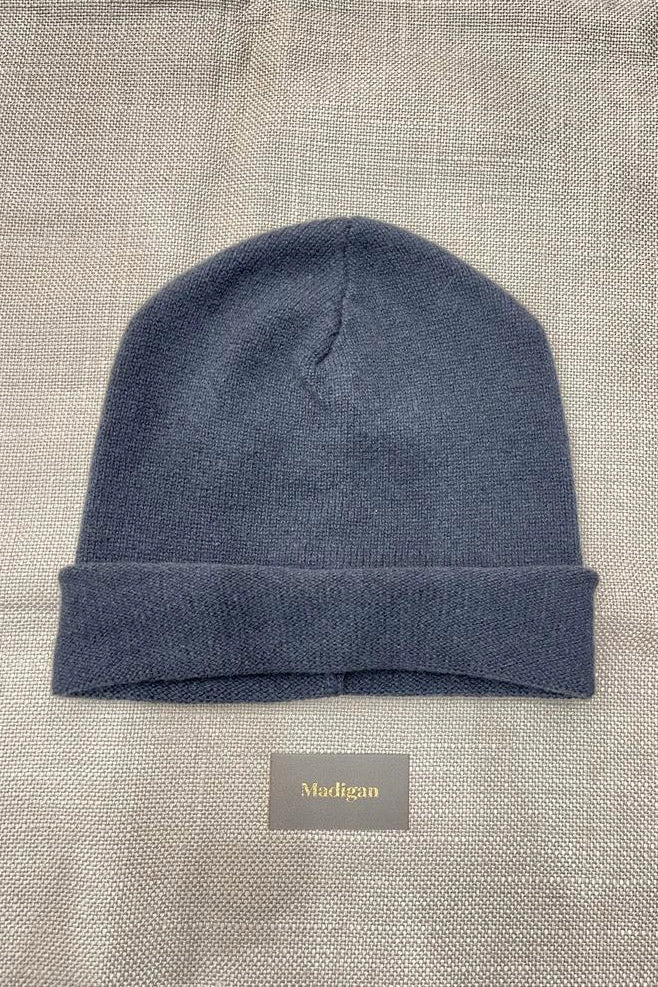 Luxury Men's Cashmere Beanie Hat Ink Blue