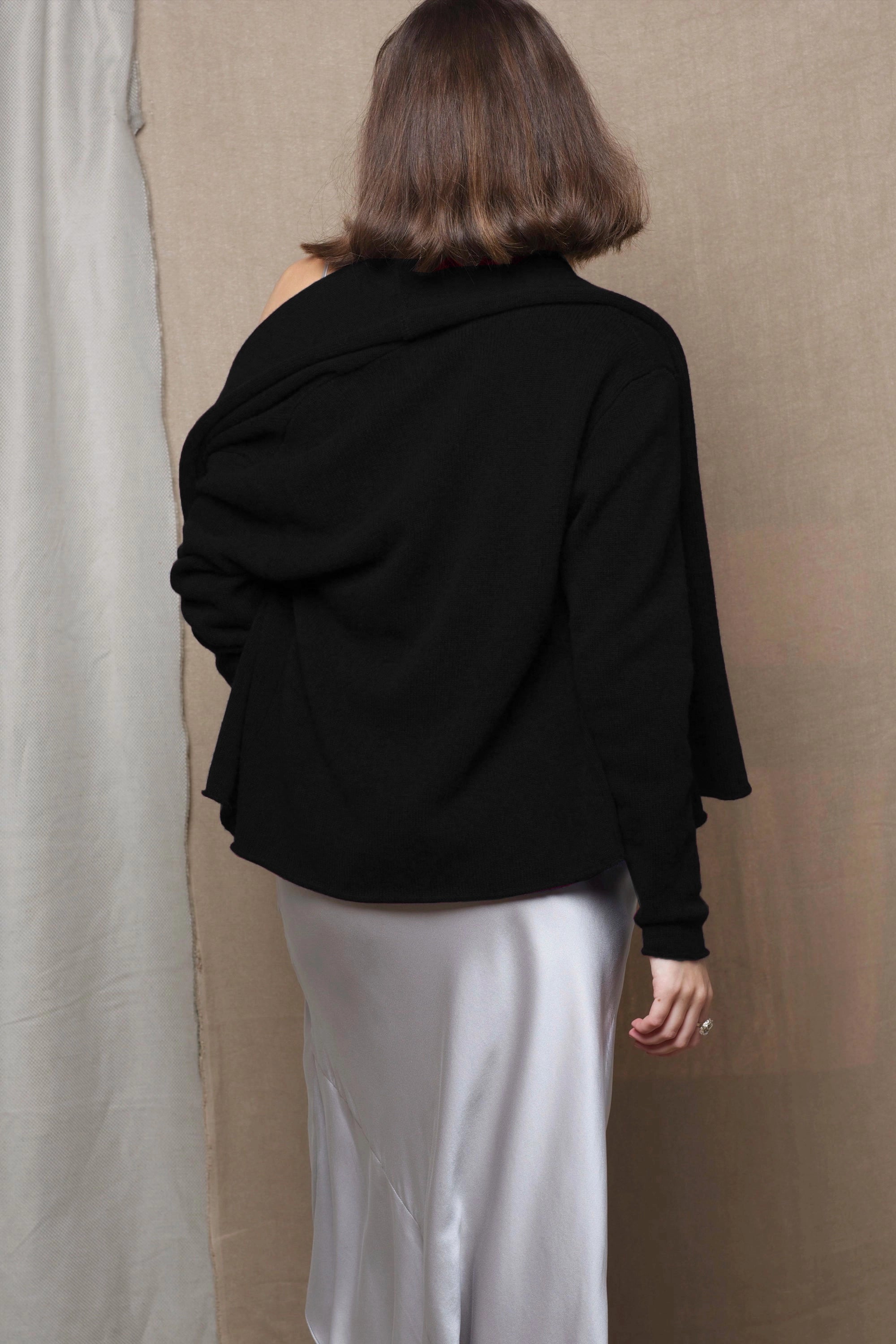 100% Cashmere Cardigan Shawl Sweater in Black