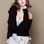 100% Cashmere Cardigan Shawl Sweater in Black