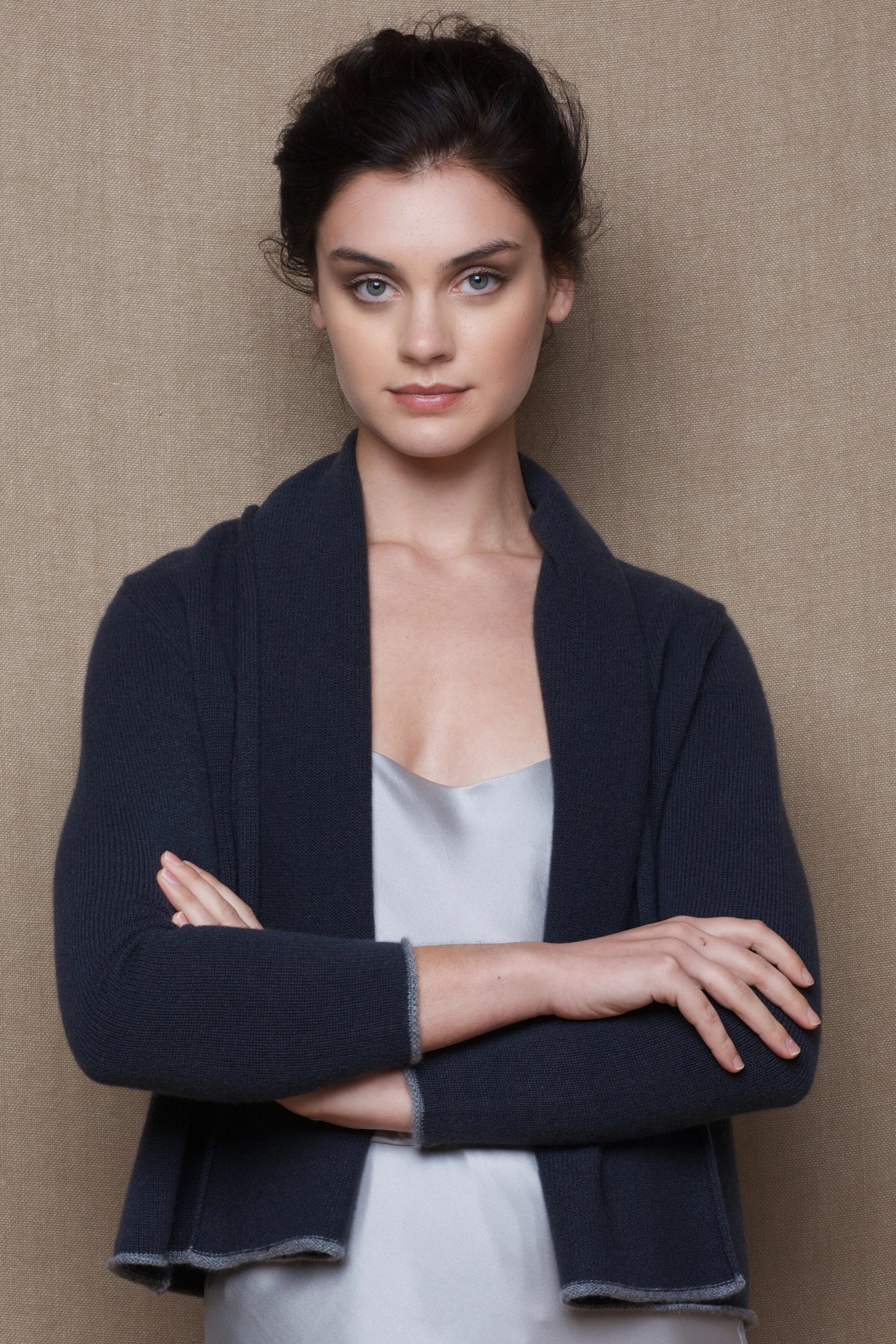 Luxury Cashmere Cardigan Cropped in Blue