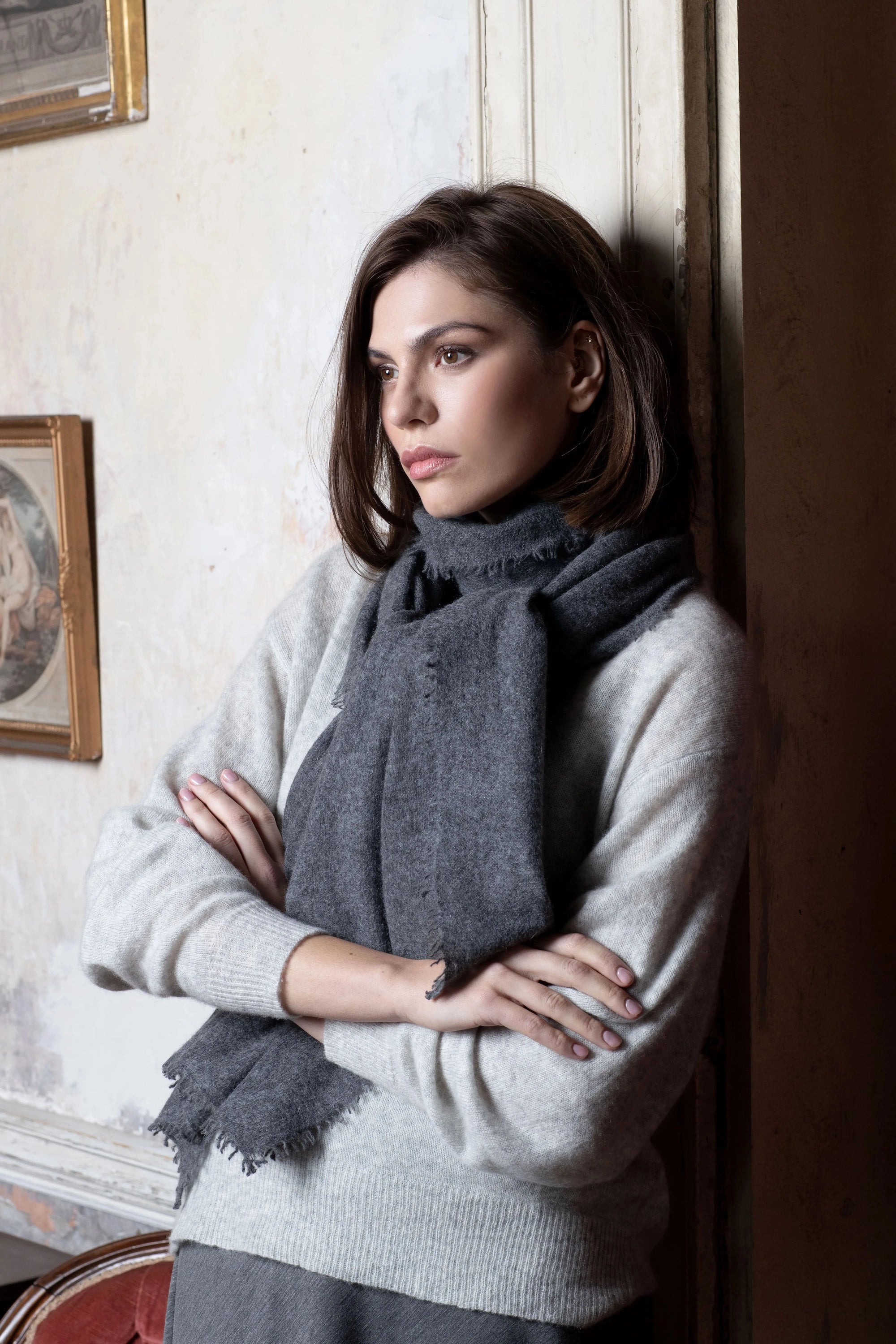 Lightweight Cashmere Wrap Scarf in Grey