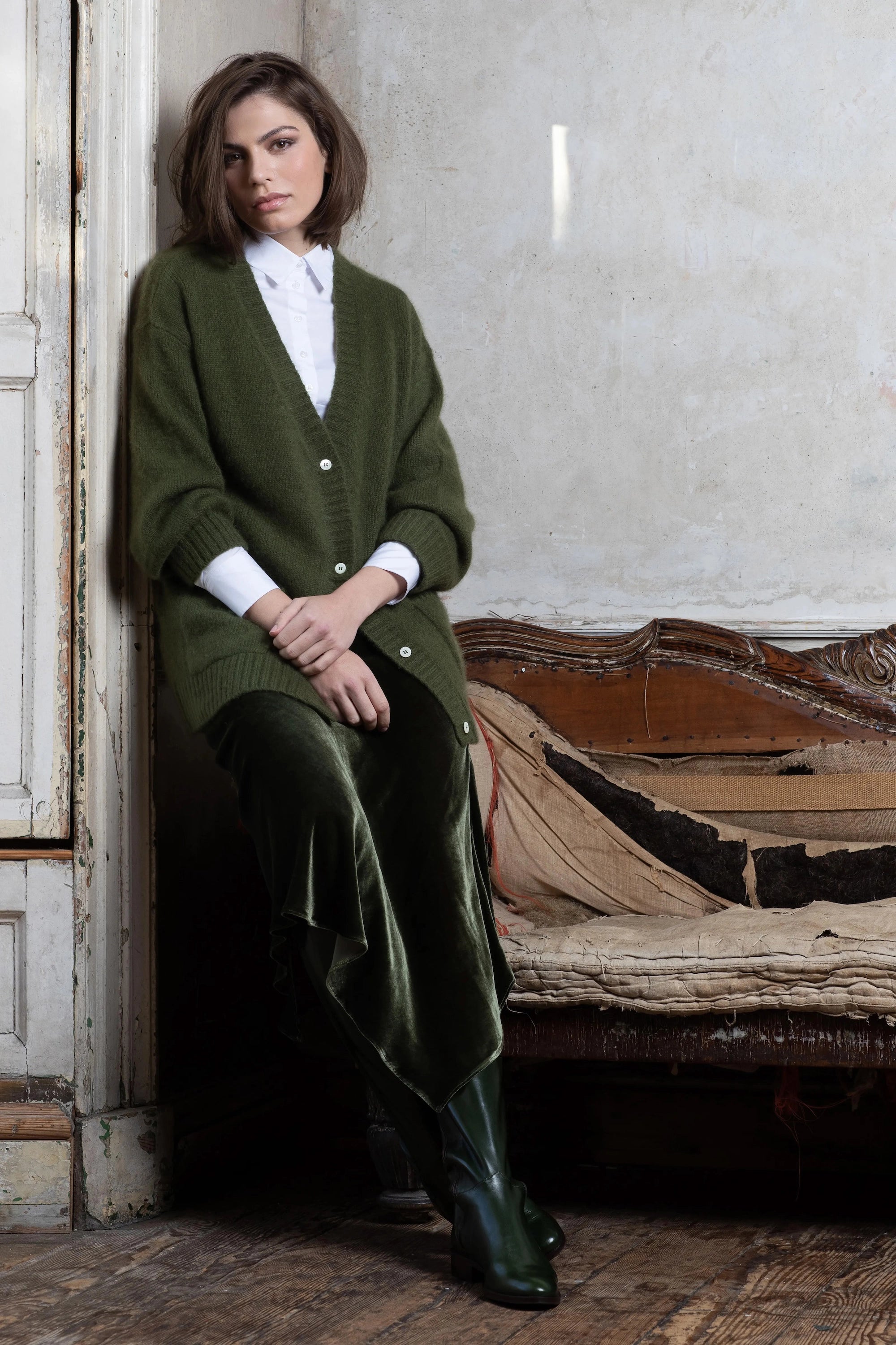 Luxury Silk Velvet Skirt in Green