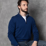 Men's Zip Cashmere Sweater in Blue