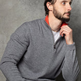 Men's Zip Cashmere Sweater in Grey