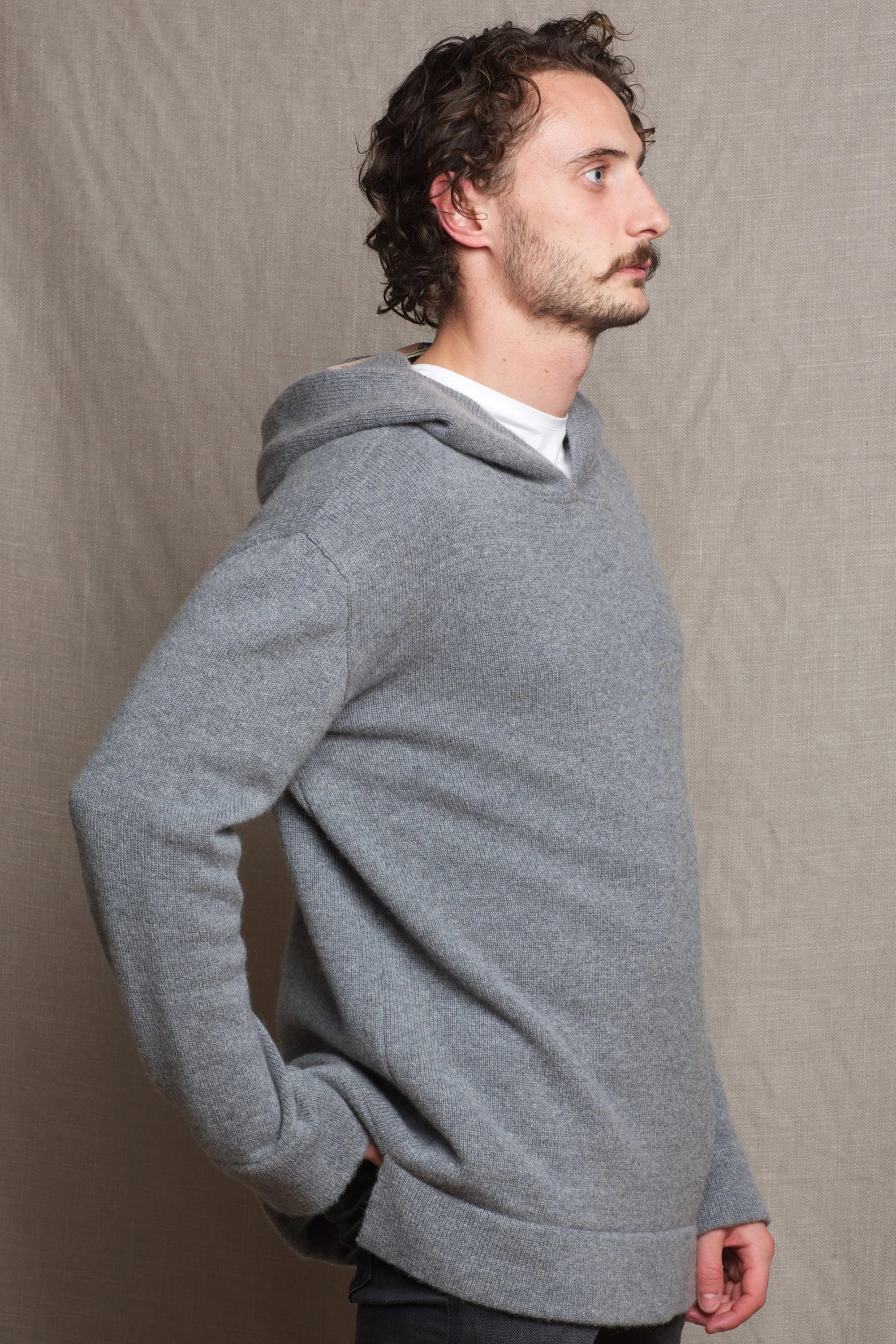 Men's Cashmere Hoodie Sweater Grey-Madigan Cashmere