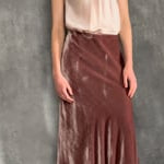 Silk Velvet Midi Skirt in Dusty Pink with silk pink top video