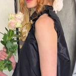Silk Taffeta Ruffle Sleeveless Top in Black