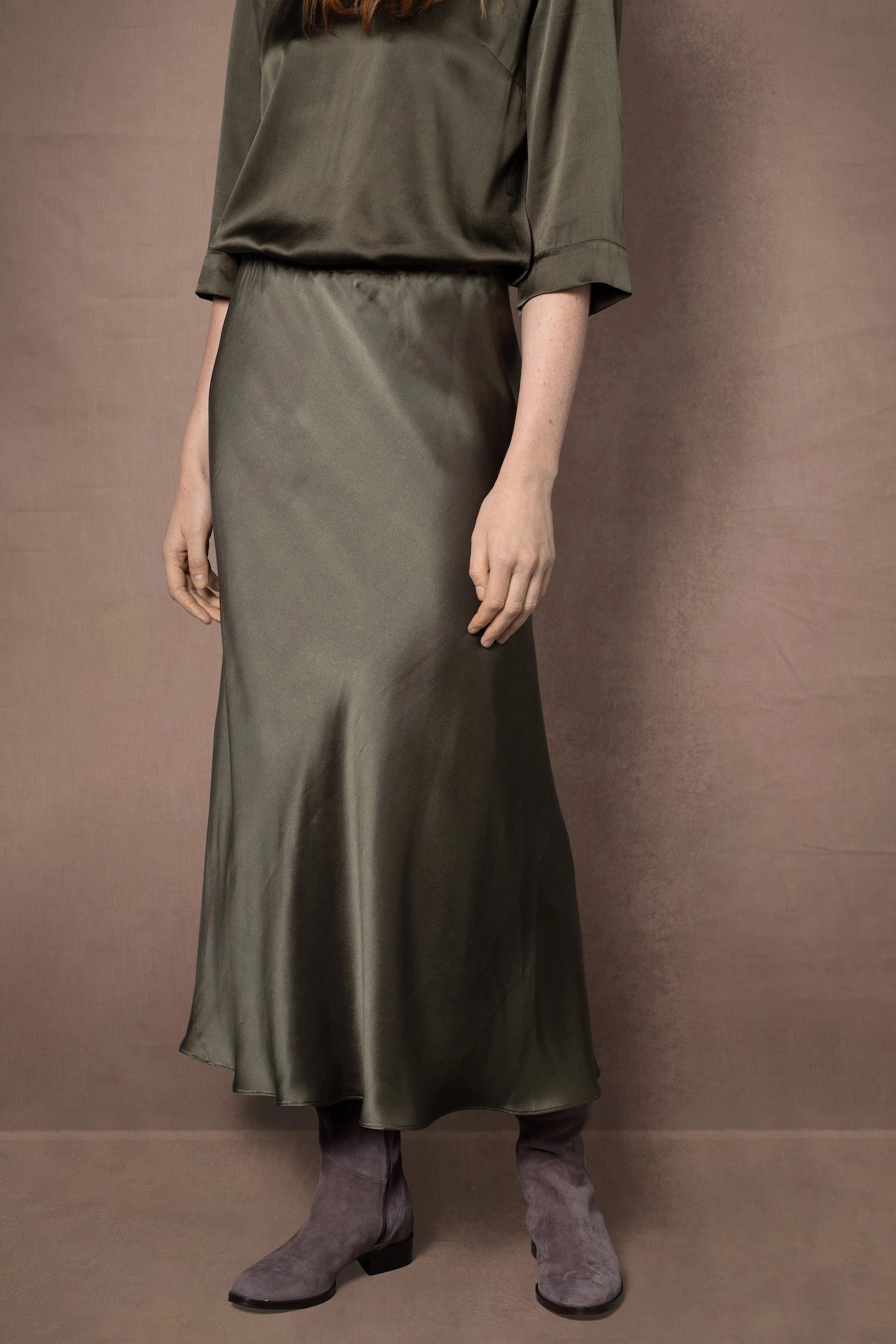 100% Silk Skirt in Green