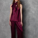 Luxury Silk Bow Halter Top in wine colour
