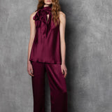 Luxury Silk Bow Halter Top in wine colour