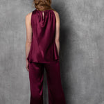 Luxury Silk Bow Halter Top in wine colour