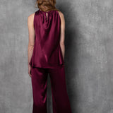 Luxury Silk Bow Halter Top in wine colour