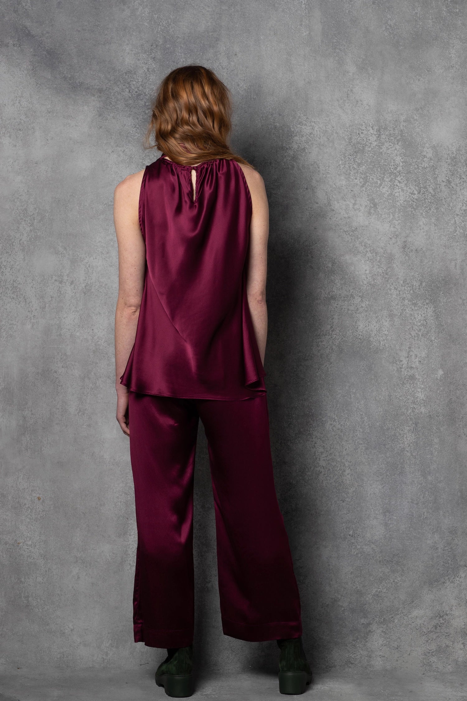 Luxury Silk Bow Halter Top in wine colour