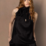 Silk Top with Bow Around Neck in Black