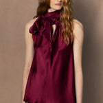 Luxury Silk Bow Halter Top in wine colour