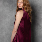 Luxury Silk Bow Halter Top in wine colour