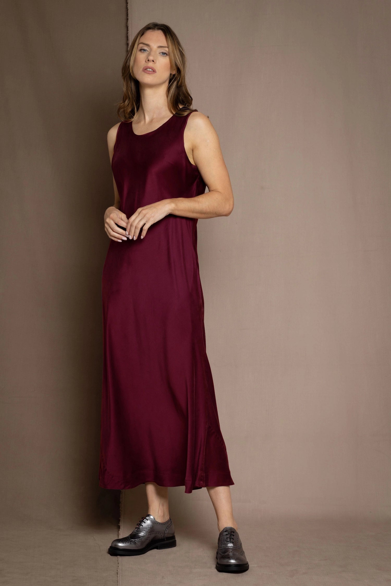 long silk burgundy dress