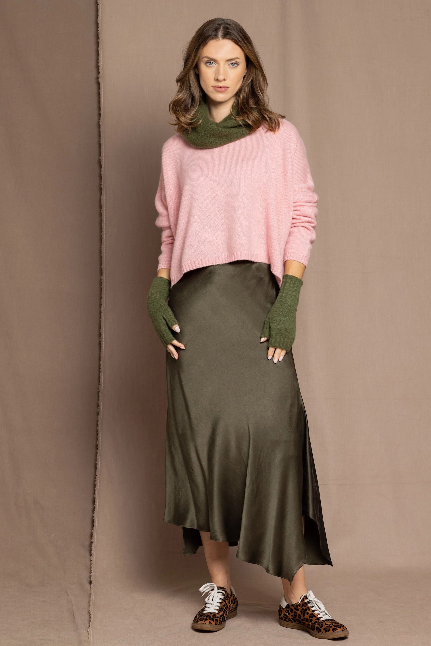 Green silk skirt