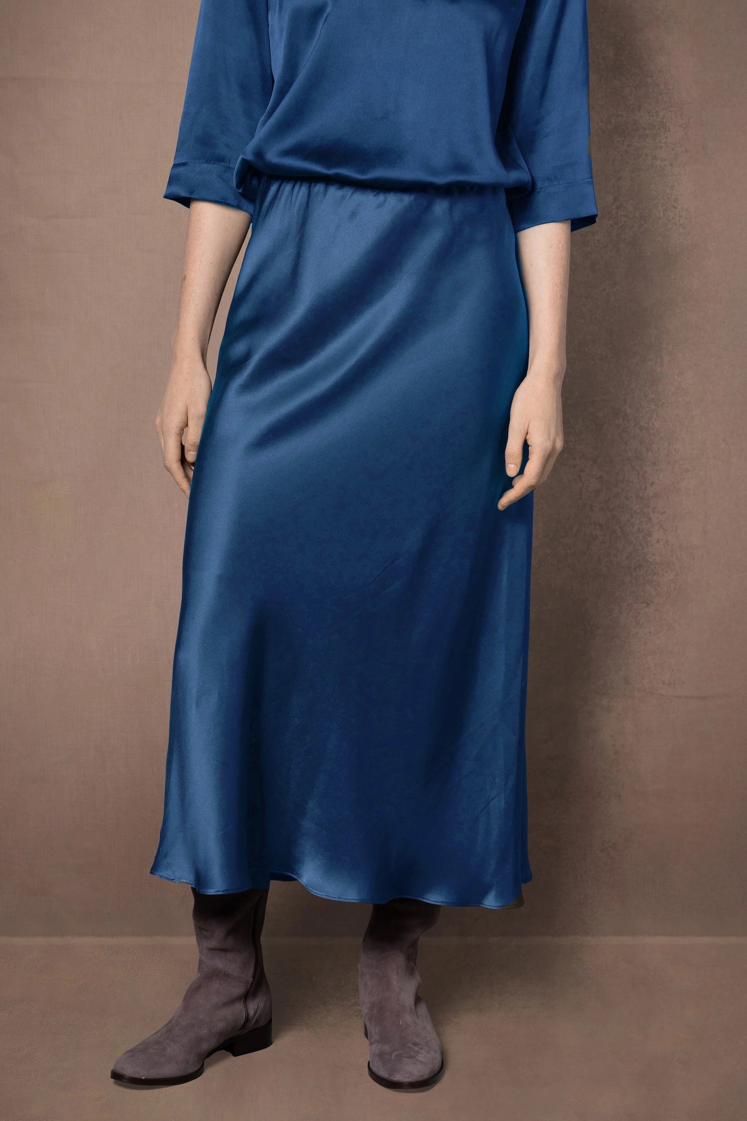 100% Silk Skirt in Teal Blue