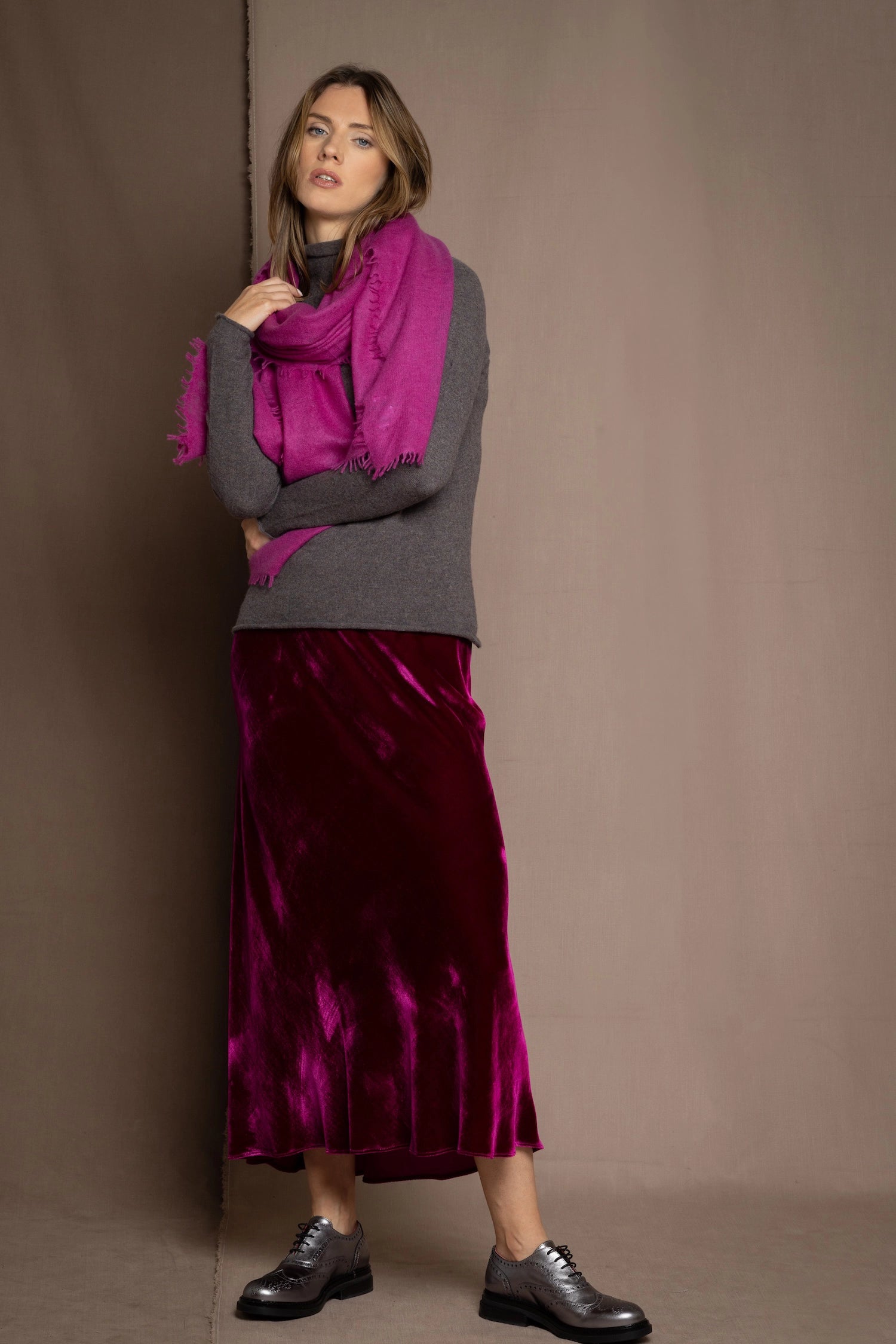 Berry Pink Velvet Skirt