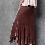 Silk Velvet Midi Skirt in Dusty Pink