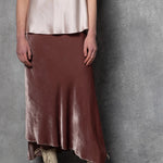 Silk Velvet Midi Skirt in Dusty Pink