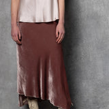 Silk Velvet Midi Skirt in Dusty Pink