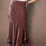 Silk Velvet Midi Skirt in Dusty Pink